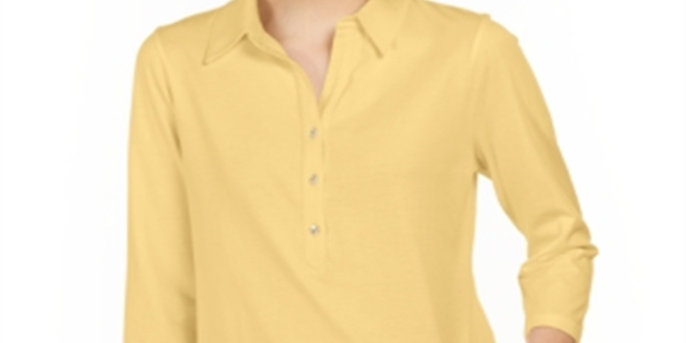 Camisa polo feminina Charter Club Supima Cotton manga 3/4 amarela tamanho XS