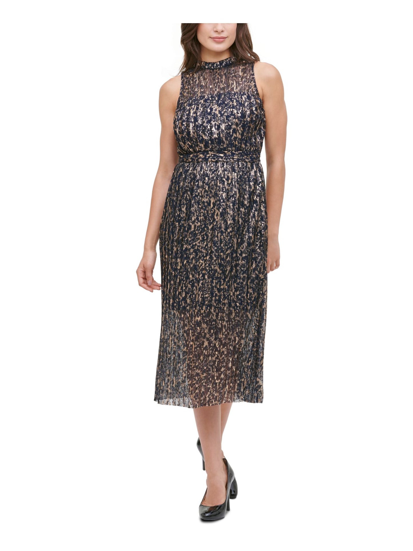 Vestido midi com decote halter floral sem mangas Kensie feminino, azul, tamanho 10