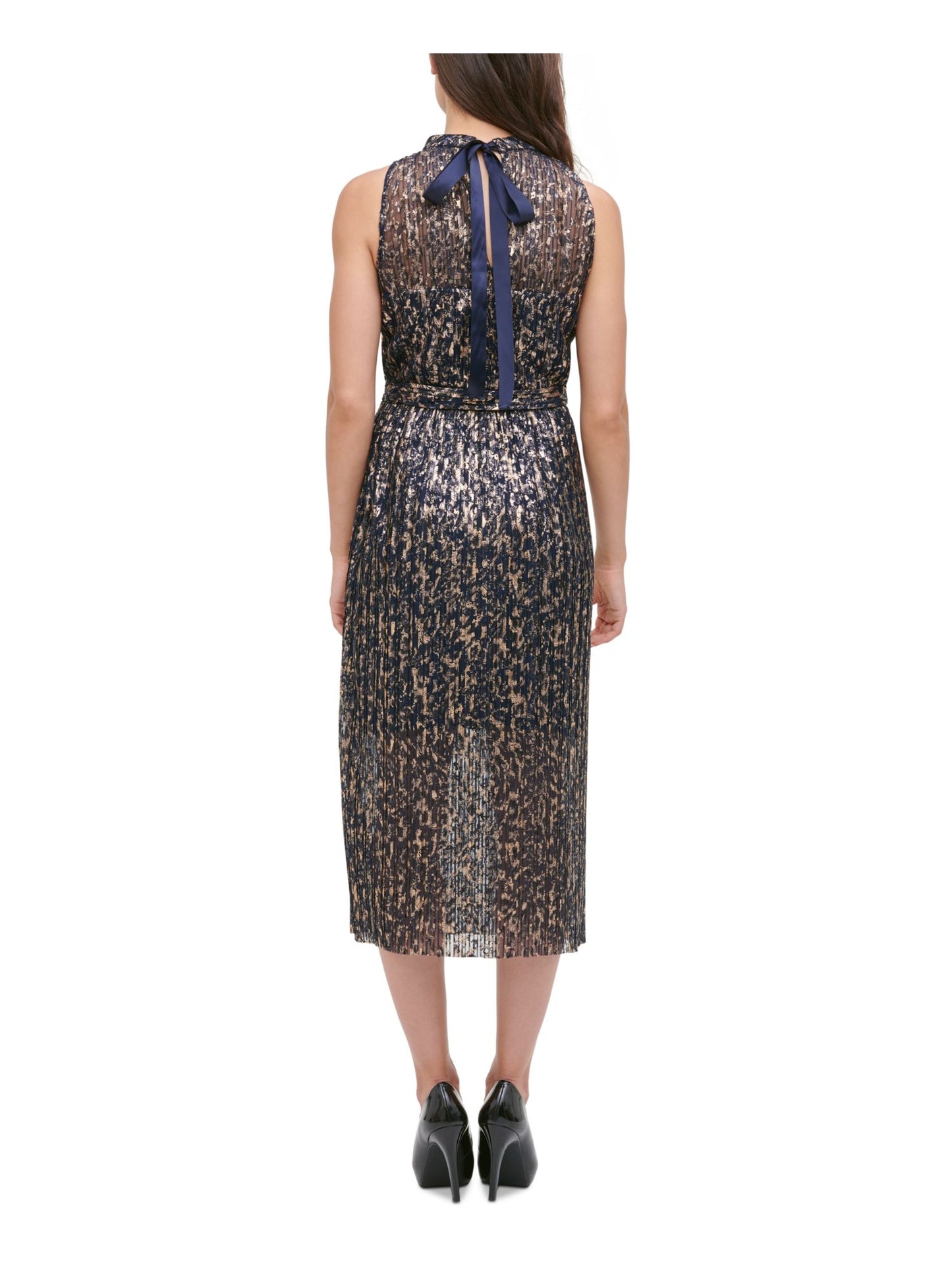 Vestido midi com decote halter floral sem mangas Kensie feminino, azul, tamanho 10
