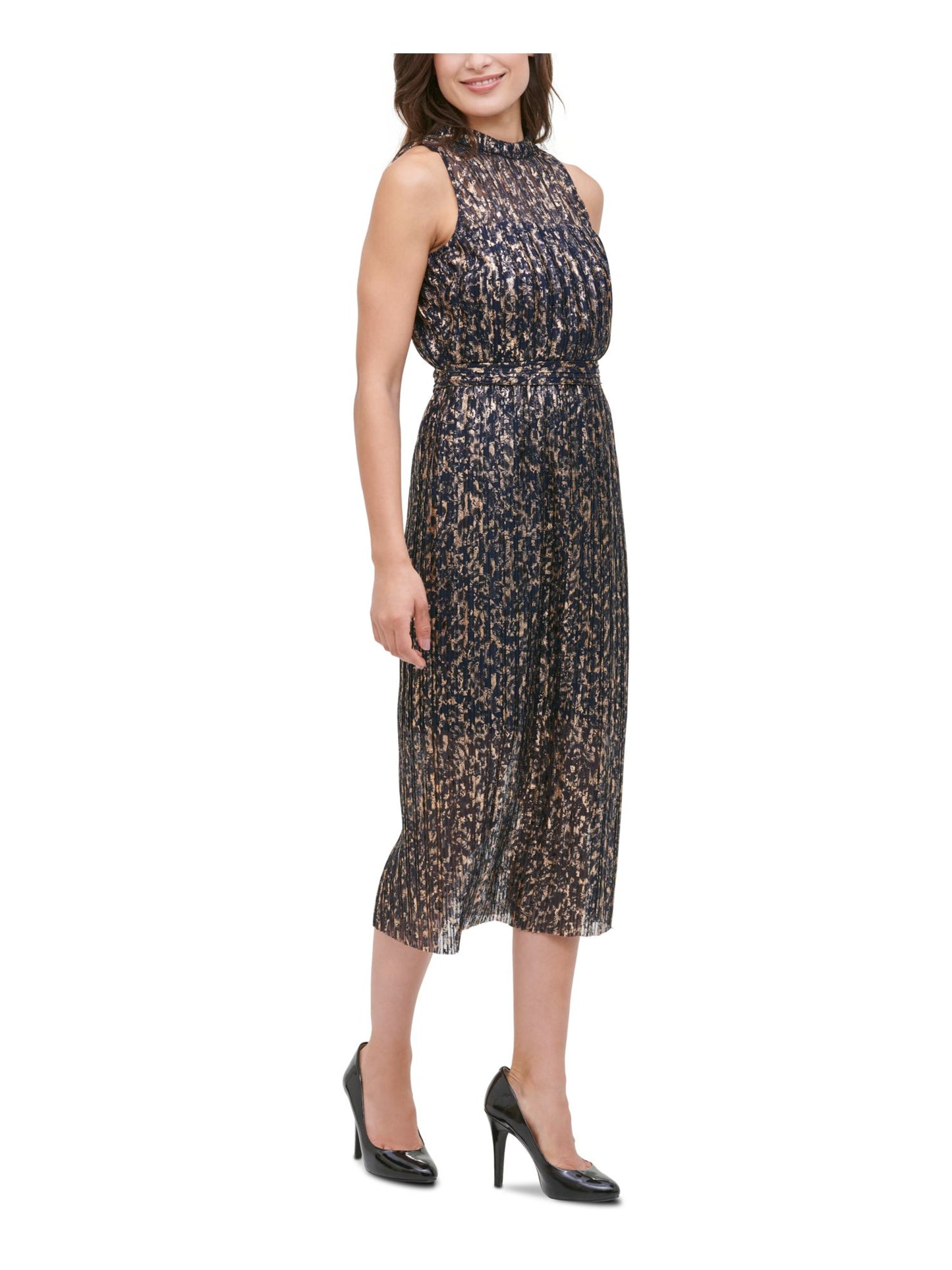 Vestido midi com decote halter floral sem mangas Kensie feminino, azul, tamanho 10