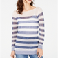 Suéter listrado com ponto aberto feminino INC International Concepts, branco e azul, tamanho pequeno G