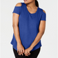 Camiseta feminina JM Collection com ombros descobertos e manga curta, azul, tamanho pequeno
