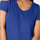 Camiseta feminina JM Collection com ombros descobertos e manga curta, azul, tamanho pequeno