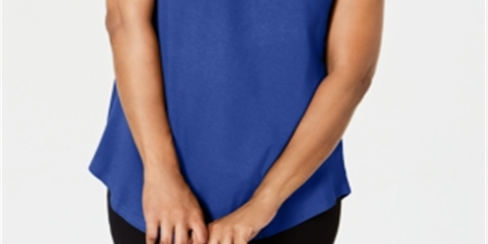 Camiseta feminina JM Collection com ombros descobertos e manga curta, azul, tamanho pequeno