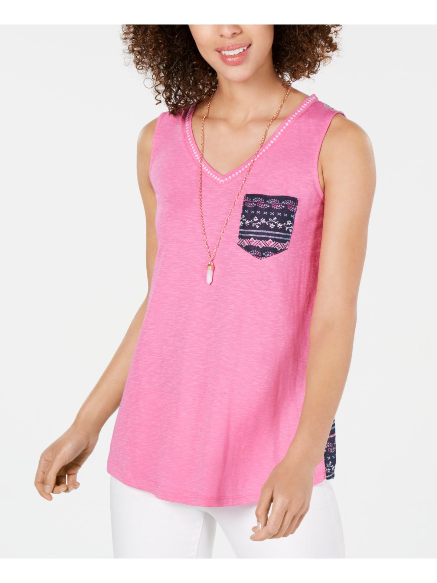 Regata feminina estampada sem mangas com decote em V, rosa, tamanho extragrande, estilo &amp; co