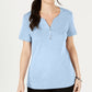 Karen Scott Top Henley de manga curta feminino azul tamanho grande