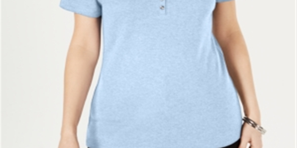 Karen Scott Top Henley de manga curta feminino azul tamanho grande