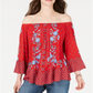 Blusa feminina estampada ombro a ombro, tamanho X-S