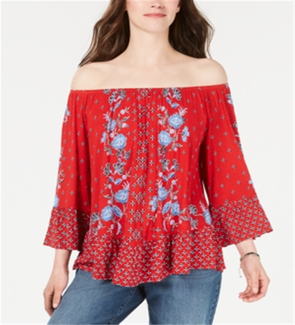 Blusa feminina estampada ombro a ombro, tamanho X-S