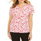 Karen Scott Blusa Henley Feminina Estampada Manga Curta Laranja Tamanho P