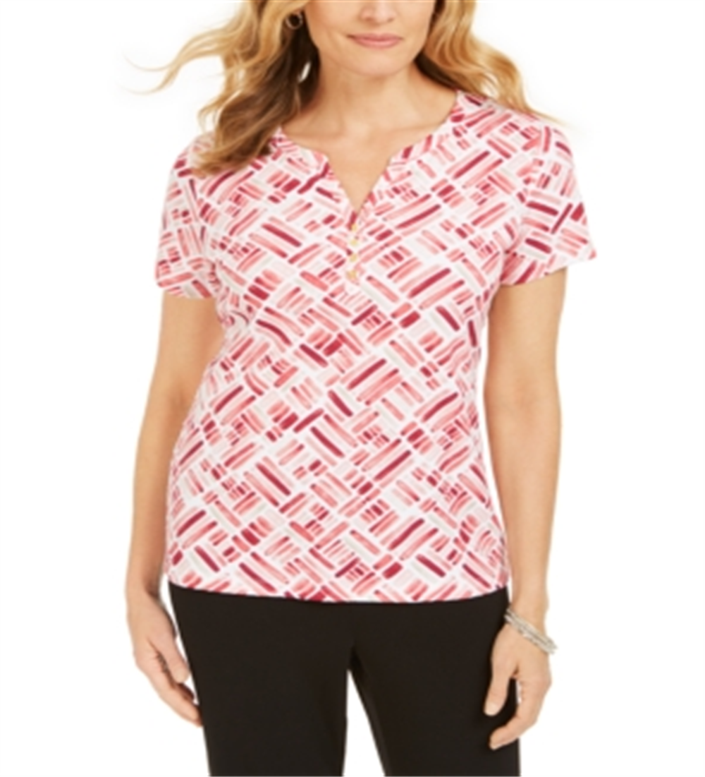 Karen Scott Blusa Henley Feminina Estampada Manga Curta Laranja Tamanho P