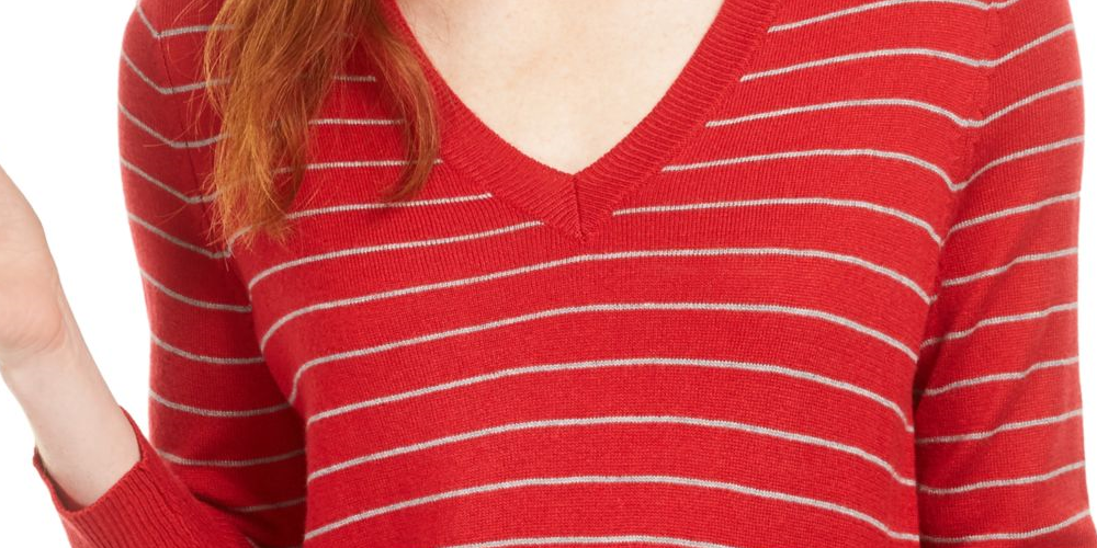 Suéter feminino listrado skinny Maison Jules, vermelho, tamanho XX-G