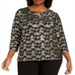 JM Collection Top Feminino Plus Size Estampado Jacquard Preto - Dourado Tamanho 0X