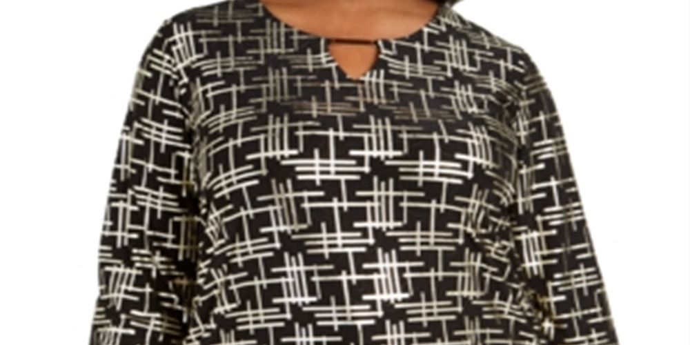 JM Collection Top Feminino Plus Size Estampado Jacquard Preto - Dourado Tamanho 0X