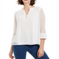 Top feminino Charter Club com manga transparente, branco, tamanho P