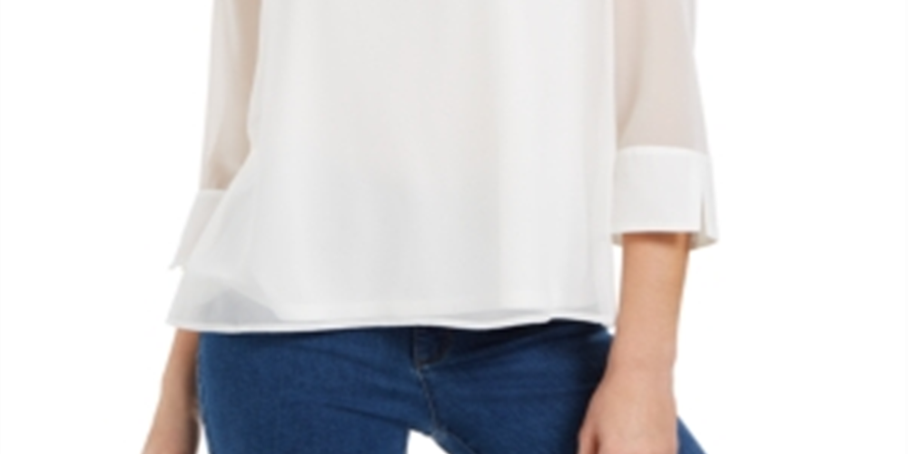 Top feminino Charter Club com manga transparente, branco, tamanho P