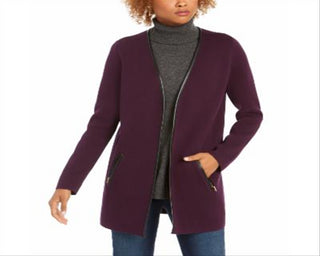 Cardigan feminino Charter Club Milano de algodão com frente aberta, roxo, tamanho médio
