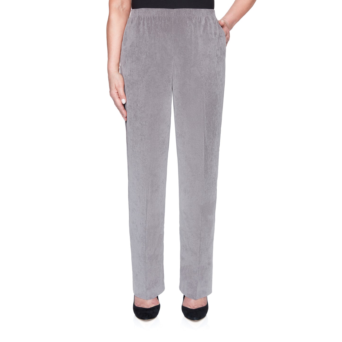Calça feminina Alfred Dunner Classic Veludo cotelê cinza tamanho 18x4,5