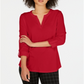Charter Club Supima Cotton Top Feminino com Gola Dividida, Vermelho, Tamanho XX-G