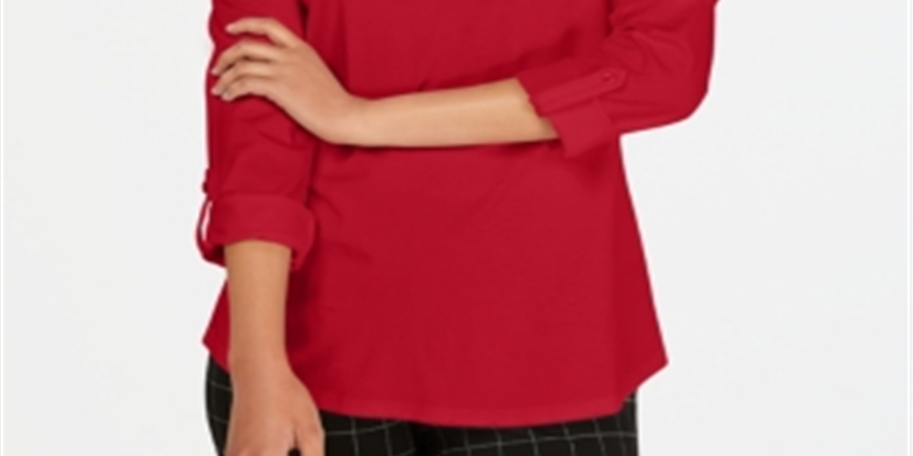 Charter Club Supima Cotton Top Feminino com Gola Dividida, Vermelho, Tamanho XX-G