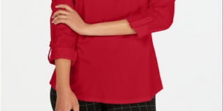 Charter Club Supima Cotton Top Feminino com Gola Dividida, Vermelho, Tamanho XX-G