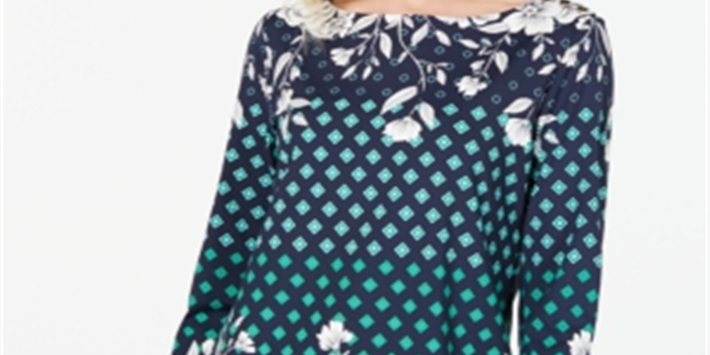 Blusa feminina com estampa floral Charter Club, azul, tamanho pequeno, médio