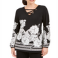 JM Collection Top Feminino com Renda e Gola Alta, Preto, Tamanho Médio