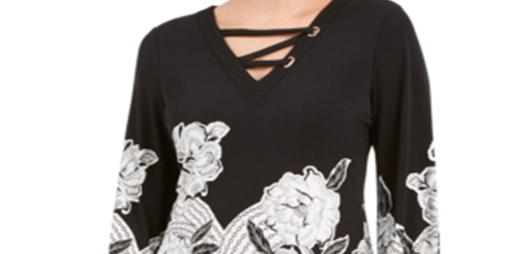 JM Collection Top Feminino com Renda e Gola Alta, Preto, Tamanho Médio