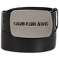 Cinto de couro com fivela de placa Calvin Klein masculino, preto, tamanho 30