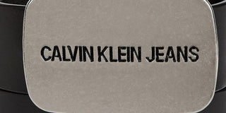 Cinto de couro com fivela de placa Calvin Klein masculino, preto, tamanho 30