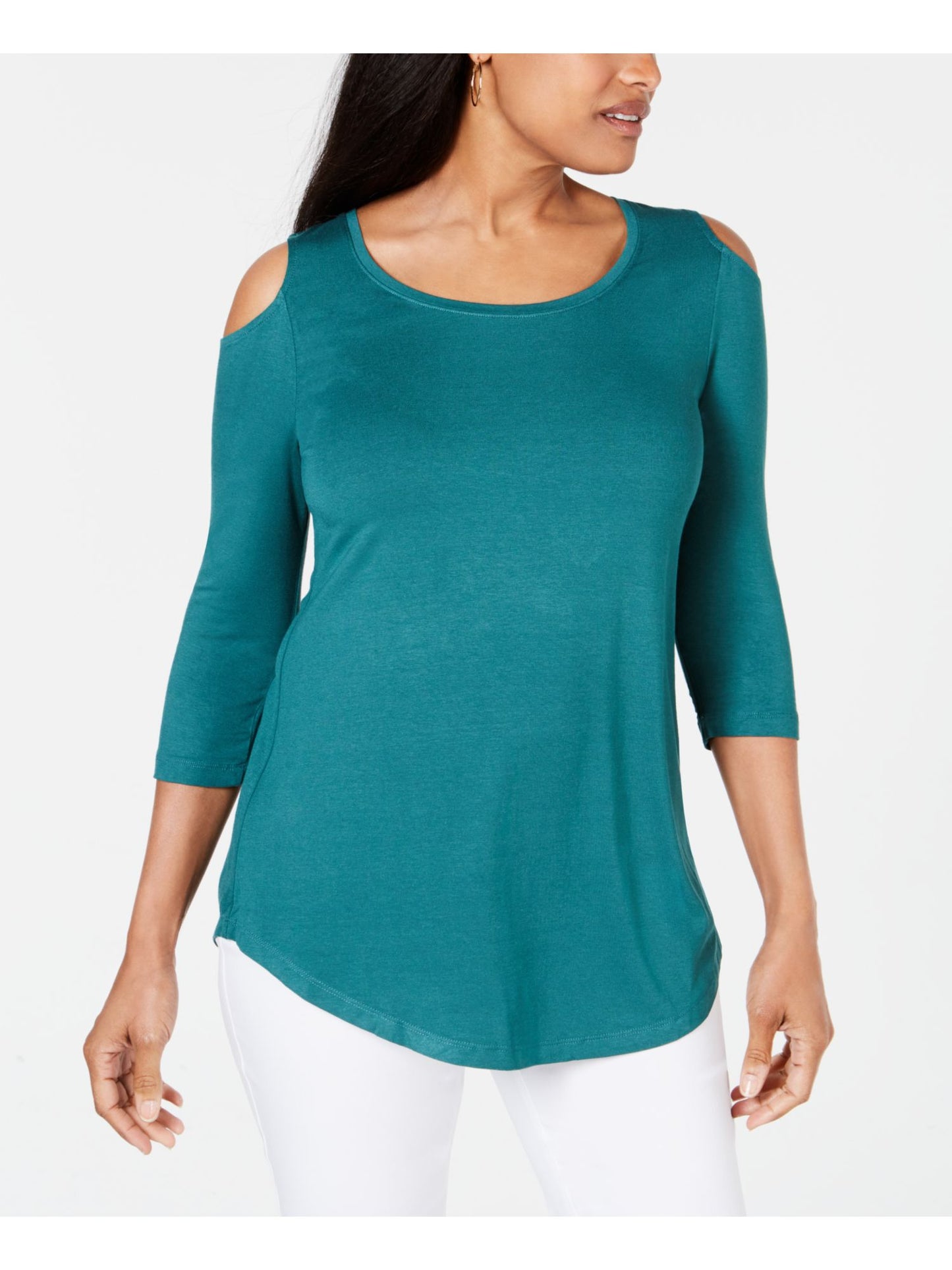 JM Collection Blusa feminina com ombros descobertos, verde, tamanho médio