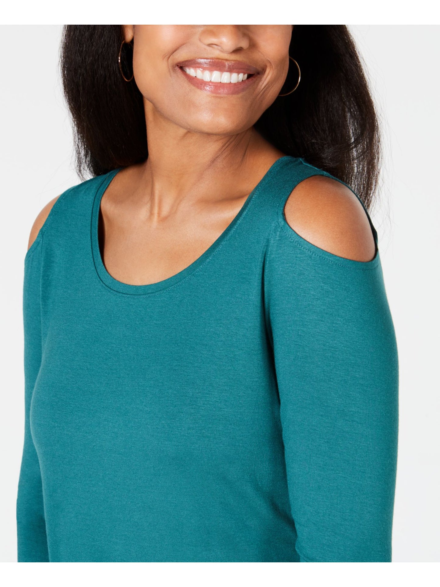 JM Collection Blusa feminina com ombros descobertos, verde, tamanho médio