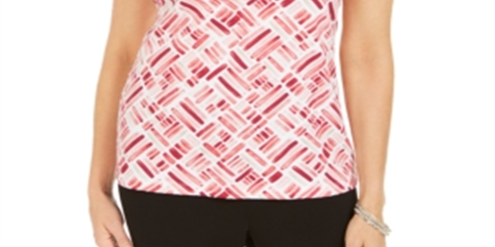 Karen Scott Blusa Henley Feminina Estampada Manga Curta Laranja Tamanho Médio