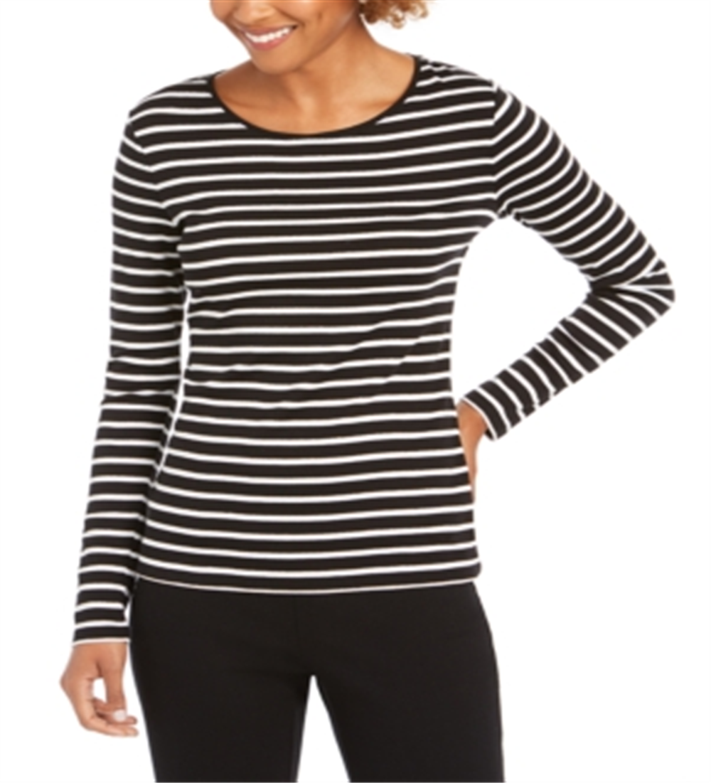 Top listrado metálico feminino Charter Club, preto, tamanho XX-G