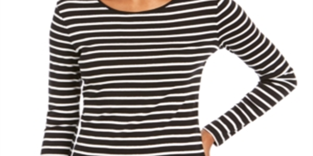 Top listrado metálico feminino Charter Club, preto, tamanho XX-G