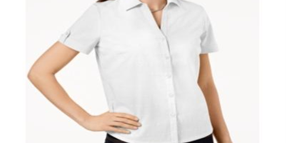 Camisa feminina Karen Scott de algodão com ilhós, branca, tamanho PP