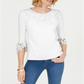 Charter Club Blusa feminina bordada com manga sino, branca, tamanho pequeno P