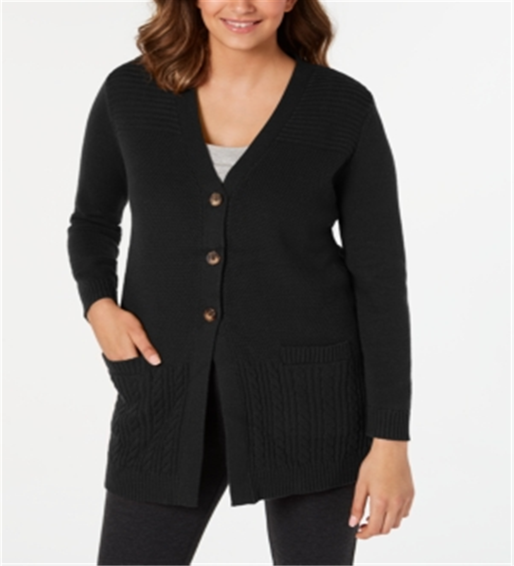 Cardigan feminino Karen Scott com pontos mistos, preto, tamanho X-S