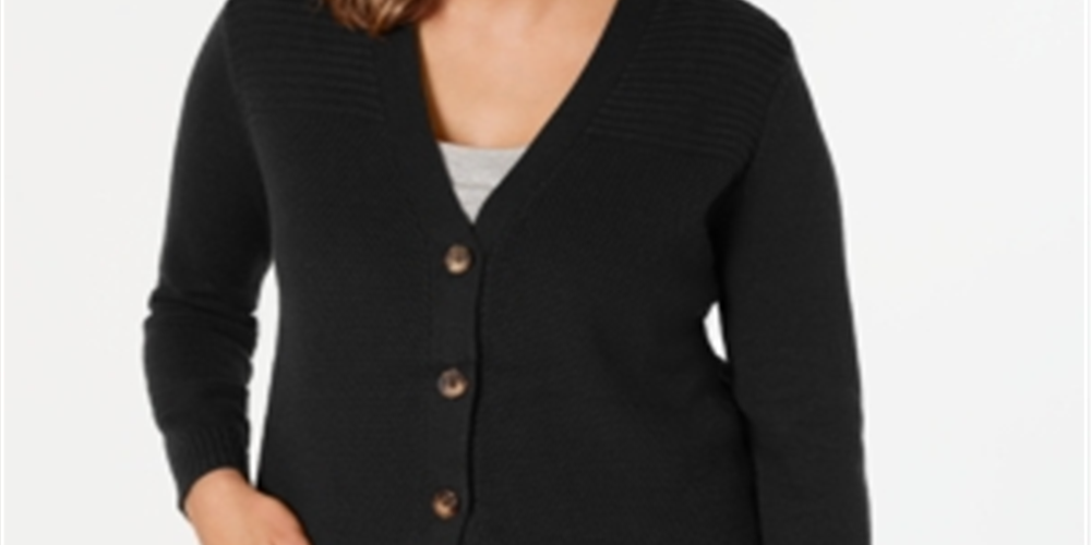 Cardigan feminino Karen Scott com pontos mistos, preto, tamanho X-S