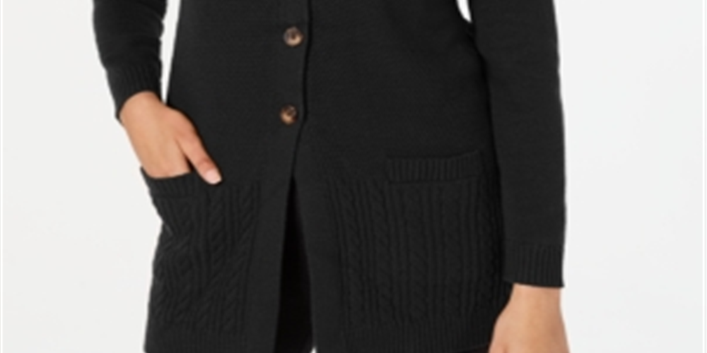 Cardigan feminino Karen Scott com pontos mistos, preto, tamanho X-S