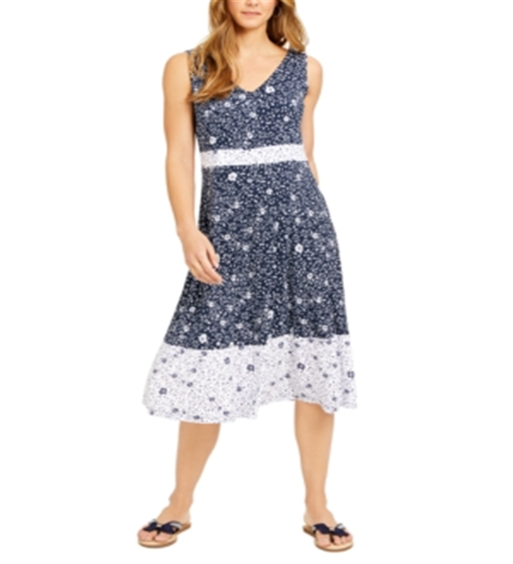 Vestido floral feminino Charter Club sem mangas azul tamanho XX-G
