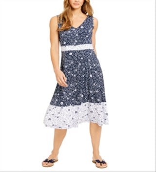 Vestido floral feminino Charter Club sem mangas azul tamanho XX-G