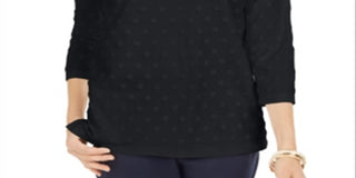 Karen Scott Top esportivo feminino texturizado com bolinhas e manga 3/4, preto, tamanho pequeno
