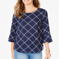 Top feminino estampado Charter Club com manga 3/4, azul, tamanho pequeno