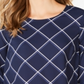 Top feminino estampado Charter Club com manga 3/4, azul, tamanho pequeno