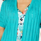 Cardigan feminino com estampa de Pointelle e frente aberta, azul, tamanho grande