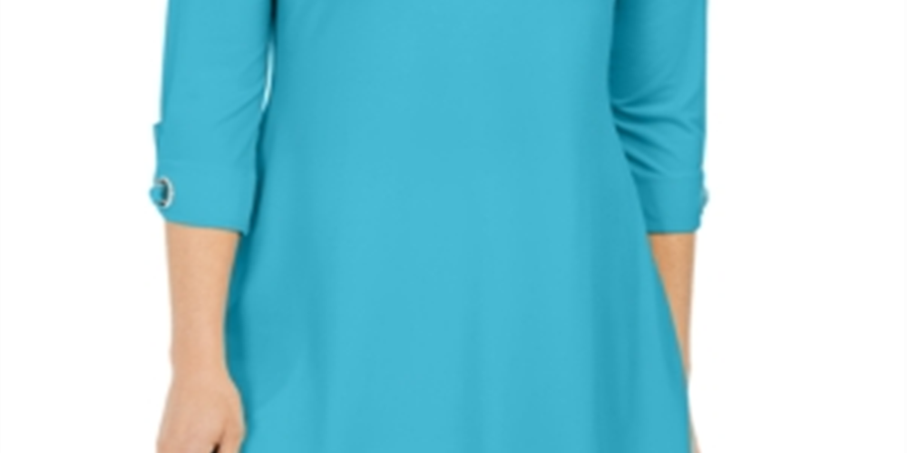 Túnica feminina JM Collection com ilhós e ombros descobertos, azul, tamanho pequeno