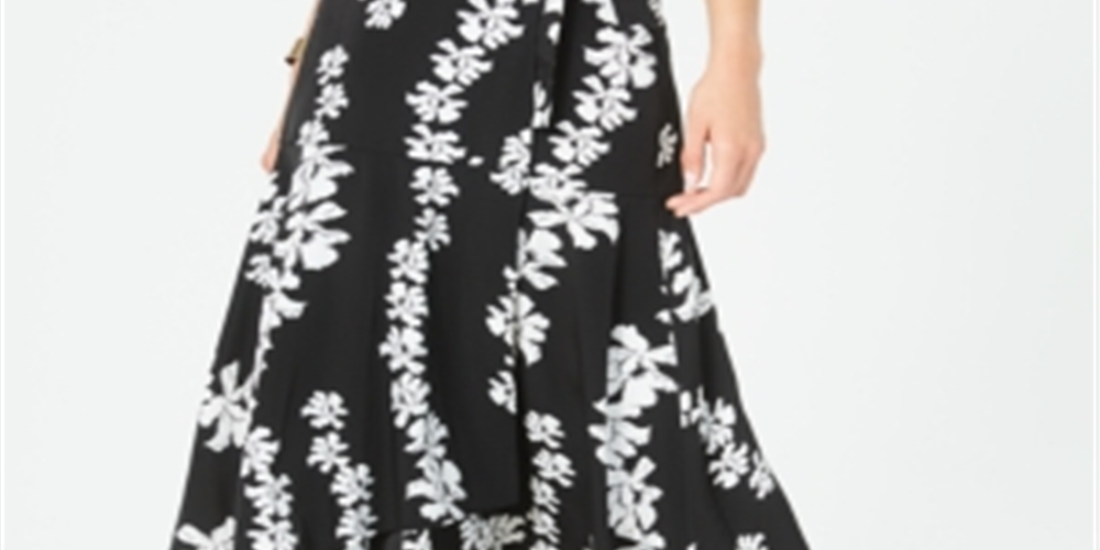 Saia MIDI com estampa floral feminina Alfani, preta, tamanho 10, pequena