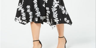Saia MIDI com estampa floral feminina Alfani, preta, tamanho 10, pequena