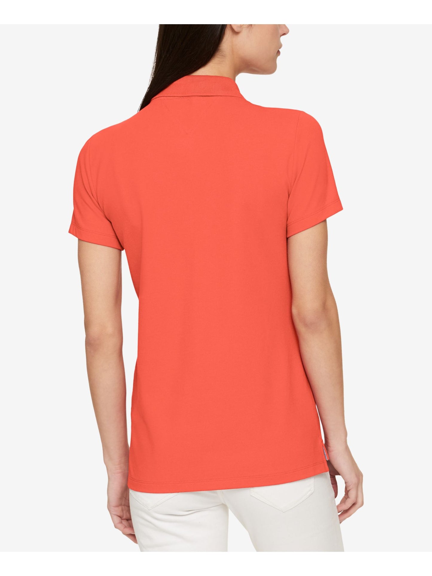 Tommy Hilfiger Blusa Feminina Manga Curta com Botões e Gola Vermelha Tamanho Médio